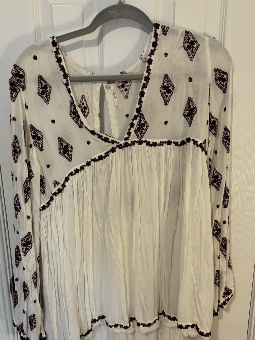 Free People White Top with Black Diamond Print